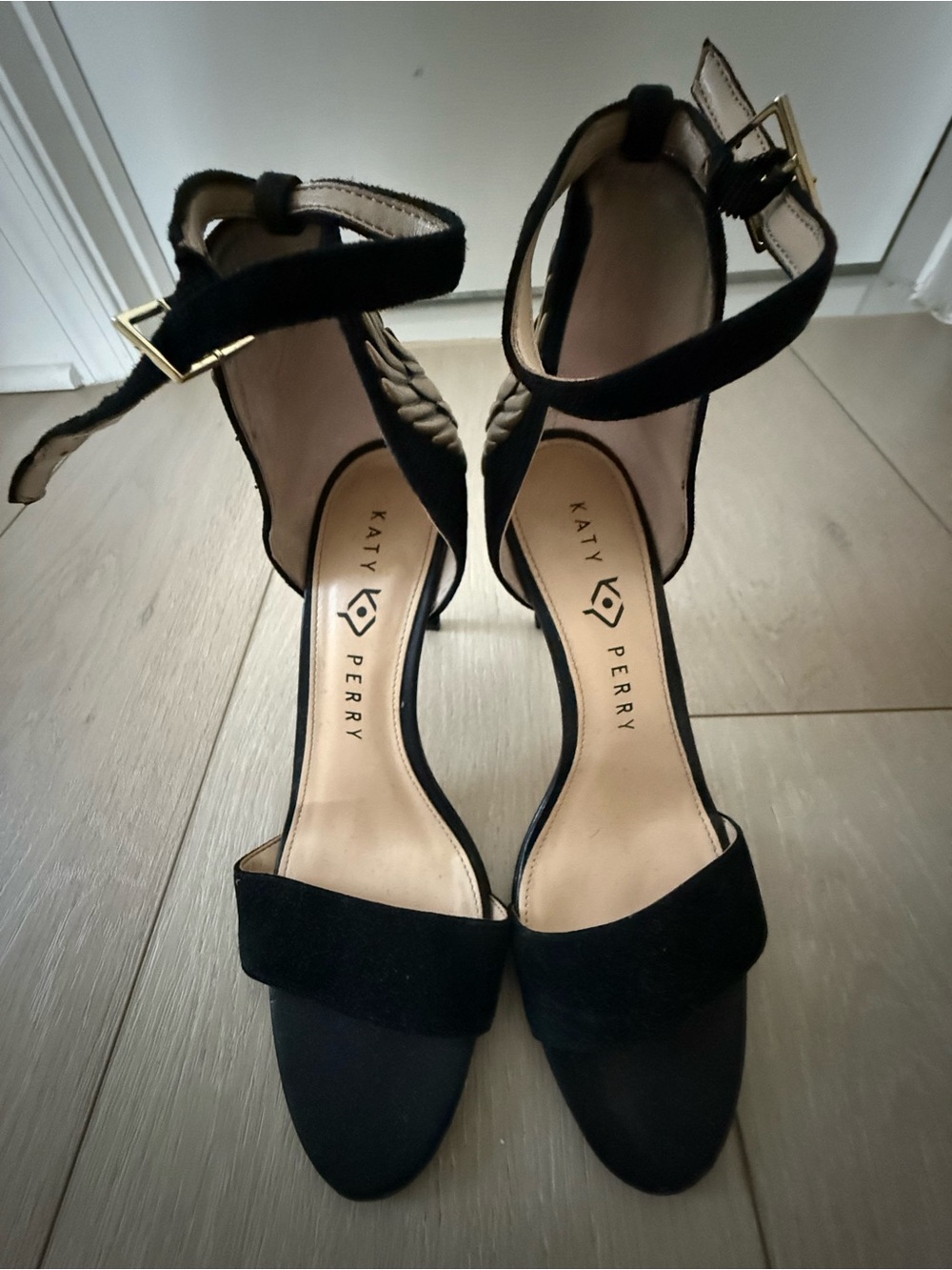 Katy Perry Collections Black Open-Toe Ankle-Strap Heels